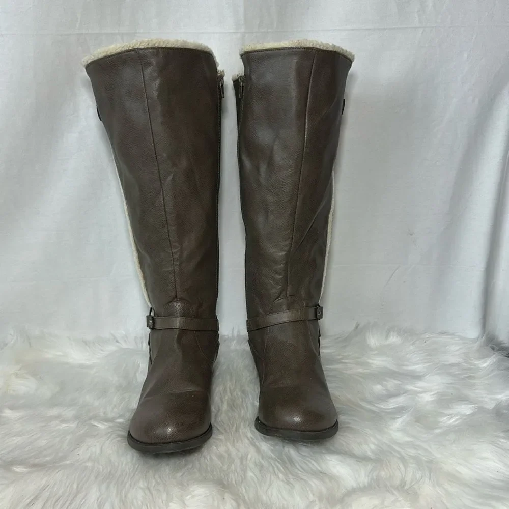G By Guess Faux Leather Taupe Knee High Riding Boots Sz‎ 11